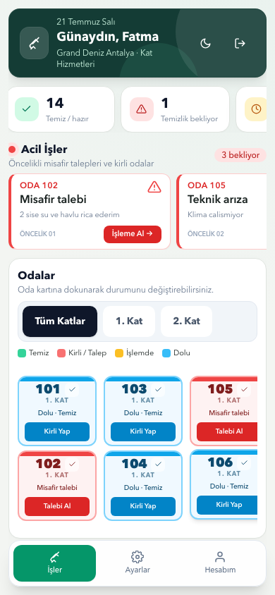 Temizlenecek odayı görün, işi tek dokunuşla ilerletin uygulama ekran görüntüsü