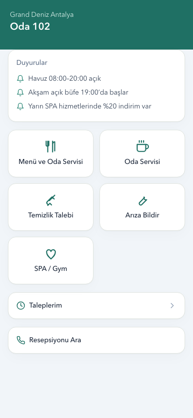 Misafir talebini telefonundan iletsin uygulama ekran görüntüsü